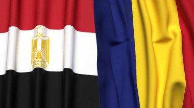 Gerçekçi kumaş dokusuna sahip EGYPT ve ROMANIA bayrakları