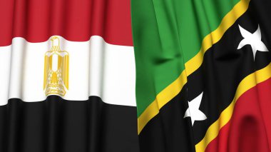 Gerçekçi kumaş dokusuna sahip EGYPT ve Aziz Kitts bayrakları