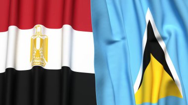 Gerçek kumaş dokusuna sahip EGYPT ve Aziz LUCIA bayrakları