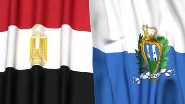 Gerçekçi kumaş dokusuna sahip EGYPT ve SAN MARINO bayrakları