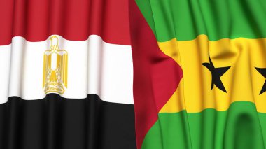 EGYPT ve SAO TOME bayrakları gerçekçi kumaş dokusuyla