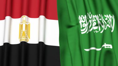 Gerçekçi kumaş dokusuna sahip EGYPT ve SAUDI ARABIA bayrakları