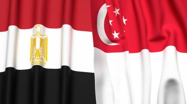 Gerçekçi kumaş dokusuna sahip EGYPT ve SINGAPORE bayrakları