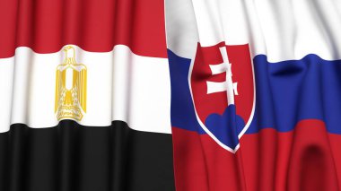 Gerçekçi kumaş dokusuna sahip EGYPT ve SLOVAKIA bayrakları