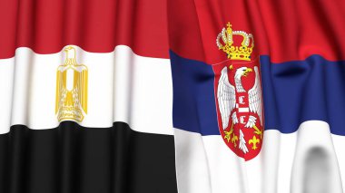 Gerçekçi kumaş dokusuna sahip EGYPT ve SERBIA bayrakları