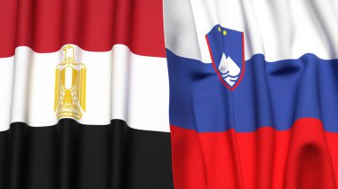 Gerçekçi kumaş dokusuna sahip EGYPT ve SLOVENIA bayrakları