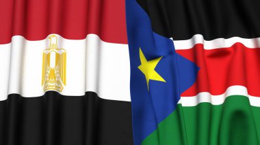 Gerçekçi kumaş dokusuna sahip EGYPT ve Güney Sudan bayrakları