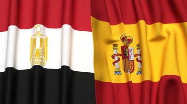 Gerçekçi kumaş dokusuna sahip EGYPT ve İspanya bayrakları