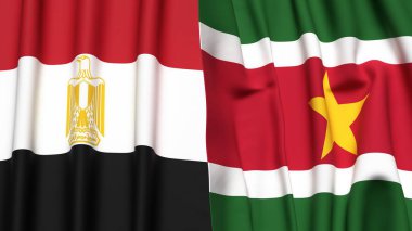 Gerçekçi kumaş dokusuna sahip EGYPT ve SURINAME bayrakları