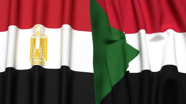 EGYPT bayrakları ve gerçekçi kumaş dokusuna sahip SUDAN