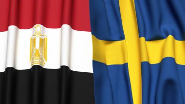 Gerçekçi kumaş desenli EGYPT ve SWEDEN bayrakları