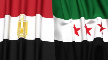 Gerçekçi kumaş dokusuna sahip EGYPT ve SYRIA bayrakları