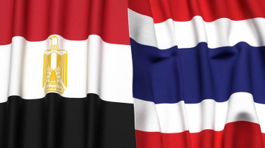 Gerçekçi kumaş dokusuna sahip EGYPT ve THAILAND bayrakları