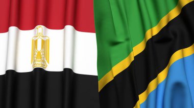 Gerçekçi kumaş dokusuna sahip EGYPT ve TANZANIA bayrakları