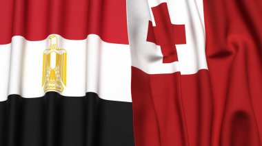 Gerçekçi kumaş dokusuna sahip EGYPT ve TONGA bayrakları