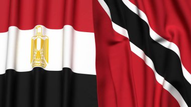 Gerçekçi kumaş dokusuna sahip EGYPT ve TRINIDAD bayrakları