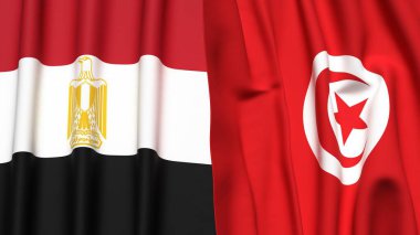 Gerçekçi kumaş dokusuna sahip EGYPT ve TUNISIA bayrakları