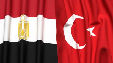 Gerçekçi kumaş desenli EGYPT ve TURKEY bayrakları