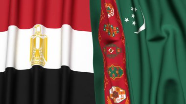 Gerçekçi kumaşlı EGYPT ve Türkmenistan bayrakları