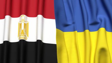 Gerçekçi kumaş dokusuna sahip EGYPT ve UKRAINE bayrakları
