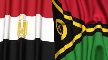 Gerçekçi kumaş dokusuna sahip EGYPT ve VANUATU bayrakları