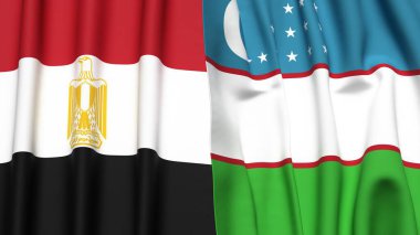 Gerçekçi kumaş dokusuna sahip EGYPT ve UZBEKISTAN bayrakları