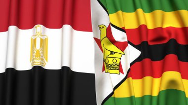 Gerçekçi kumaş dokusuna sahip EGYPT ve ZIMBABWE bayrakları