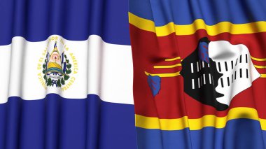 EL SALVADOR ve Eswatini bayrakları gerçekçi kumaş dokusuyla