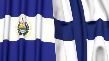 EL SALVADOR ve FINLAND 'ın gerçekçi kumaş dokusuna sahip bayrakları