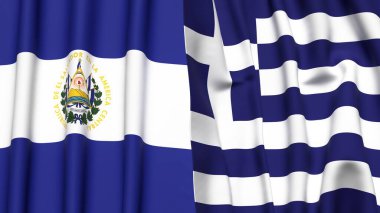 EL SALVADOR ve GREECE bayrakları gerçekçi kumaş dokusuyla