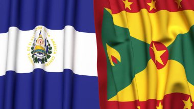 EL SALVADOR ve GRENADA bayrakları gerçekçi kumaş dokusuyla