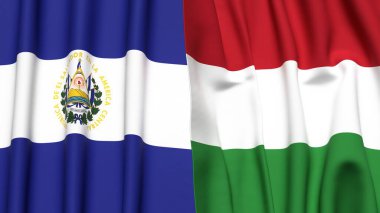 EL SALVADOR ve HUNGARY bayrakları gerçekçi kumaş dokusuyla