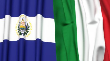 EL SALVADOR Bayrakları ve gerçekçi kumaş dokusuna sahip İtalyanlık