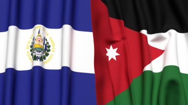 EL SALVADOR ve JORDAN bayrakları gerçekçi kumaş dokusuna sahip