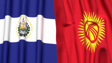 EL SALVADOR ve KYRGYZSTAN bayrakları gerçekçi kumaş dokusuyla