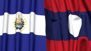 EL SALVADOR ve LAOS bayrakları gerçekçi kumaş desenli