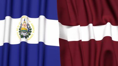 EL SALVADOR ve LATVIA bayrakları gerçekçi kumaş dokusuyla