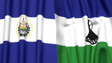 EL SALVADOR ve LESOTHO bayrakları gerçekçi kumaş dokusuyla
