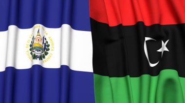 EL SALVADOR ve LIBYA 'nın gerçekçi kumaş dokusuyla bayrakları
