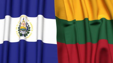 EL SALVADOR ve LITHUANIA bayrakları gerçekçi kumaş dokusuyla