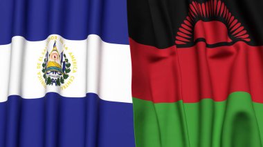 EL SALVADOR ve MALAWI bayrakları gerçekçi kumaş dokusuyla