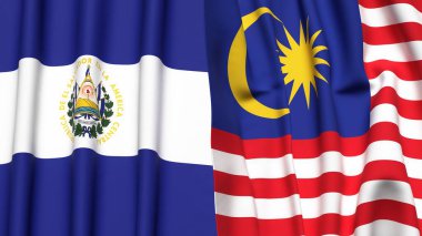 EL SALVADOR ve MALAYSIA 'nın gerçekçi kumaş dokusuyla bayrakları