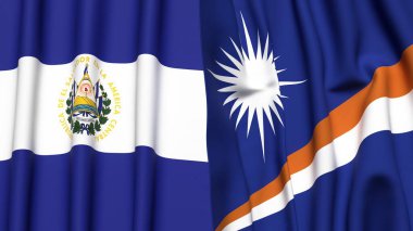 EL SALVADOR Bayrakları ve Marshall Adaları gerçekçi kumaş dokusuna sahip