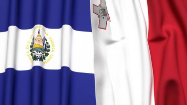 EL SALVADOR ve MALTA bayrakları gerçekçi kumaş dokusuyla