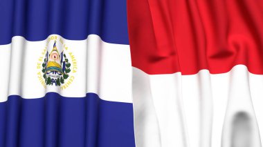 EL SALVADOR ve Monako bayrakları gerçekçi kumaş dokusuyla