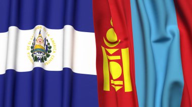 EL SALVADOR ve Mongolya bayrakları gerçekçi kumaş dokusuyla