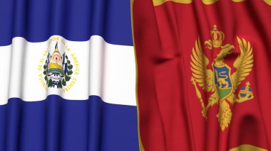 EL SALVADOR ve MonteneGRO bayrakları gerçekçi kumaş dokusuyla