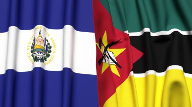EL SALVADOR ve MOZAMBIQUE bayrakları gerçekçi kumaş dokusuyla