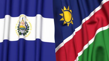 EL SALVADOR ve NAMIBIA bayrakları gerçekçi kumaş dokusuyla
