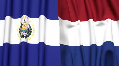 EL SALVADOR ve NETHERLANDS bayrakları gerçekçi kumaş dokusuyla